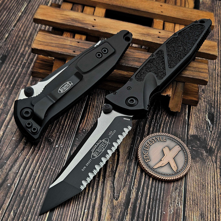 Microtech Socom Elite Manual Black 4" T/E Full Serrated Tactical 161-3T