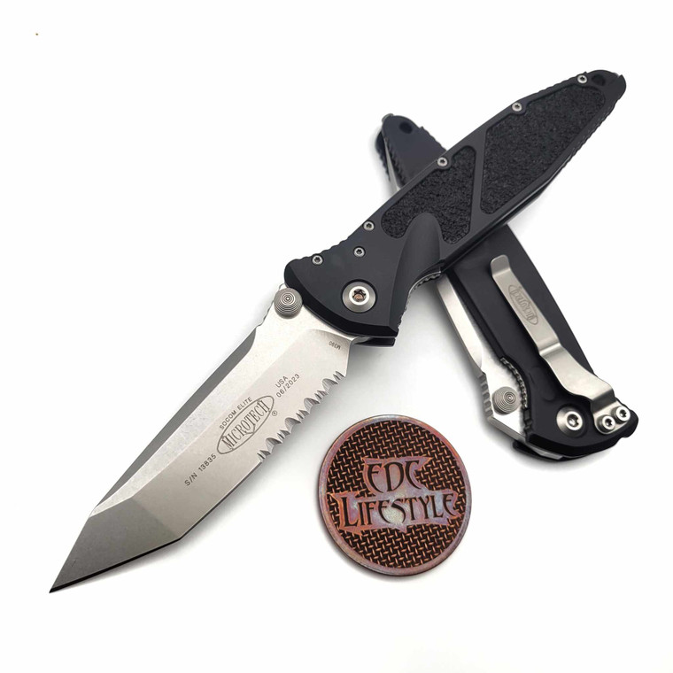 Microtech Socom Elite Manual Black 4" T/E Partial Serrated Stonewash 161-11 Tanto on EDC Lifestyle