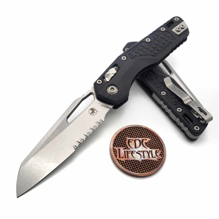 Microtech MSI Ram-Lok Black Frag G-10 3.85" S/E Partial Serrated Stonewash 210-11FRGTBK By Edc Lifestyle