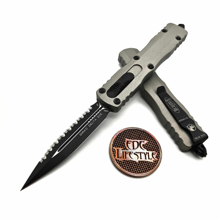 Microtech Dirac Delta Titanium Gray 3.75" D/E Full Serrated Black 227-3TG  By Edc Lifestyle