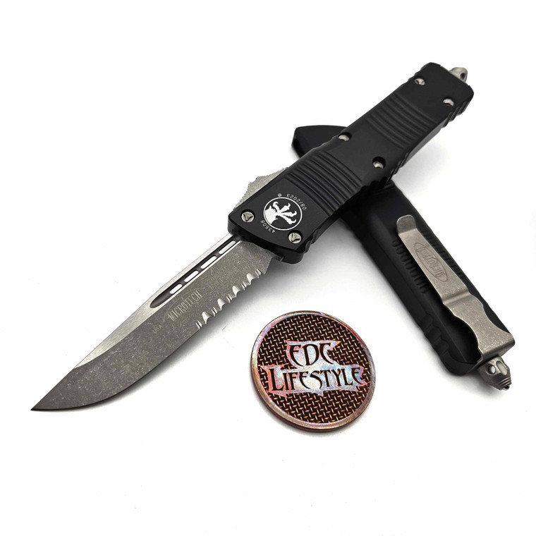 Microtech Combat Troodon 143-11AP Black Apocalyptic Single Edge Partial Serrated