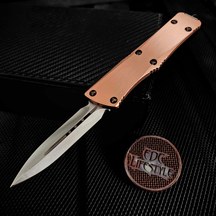 Marfione Custom Troodon Double Edge Mirror Polish Satin Finish copper Top w/Stippled Edges w/Copper Ringed HW Serial #001