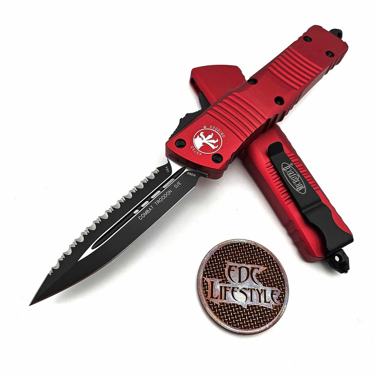 Microtech 142-3RD Combat Troodon Red Double Edge Full Serrated Black Standard