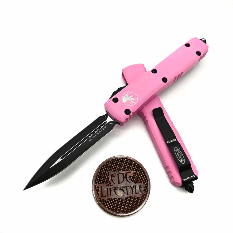 Microtech Ultratech 122-1BPK Cerakote Blasted Pink Double Edge Black Standard