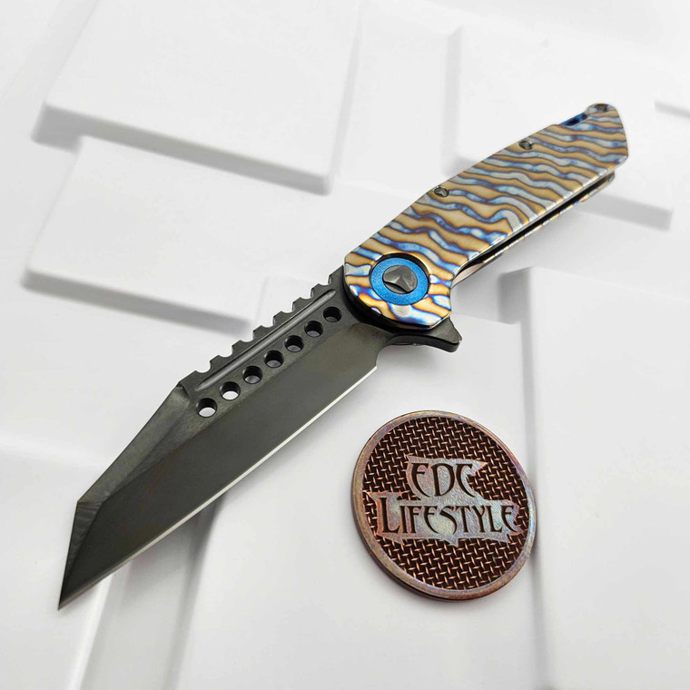 Marfione Custom Warhound DLC Diamondwash Flamed Titanium w/Blue Ti Accents & DLC Two-Tone HW