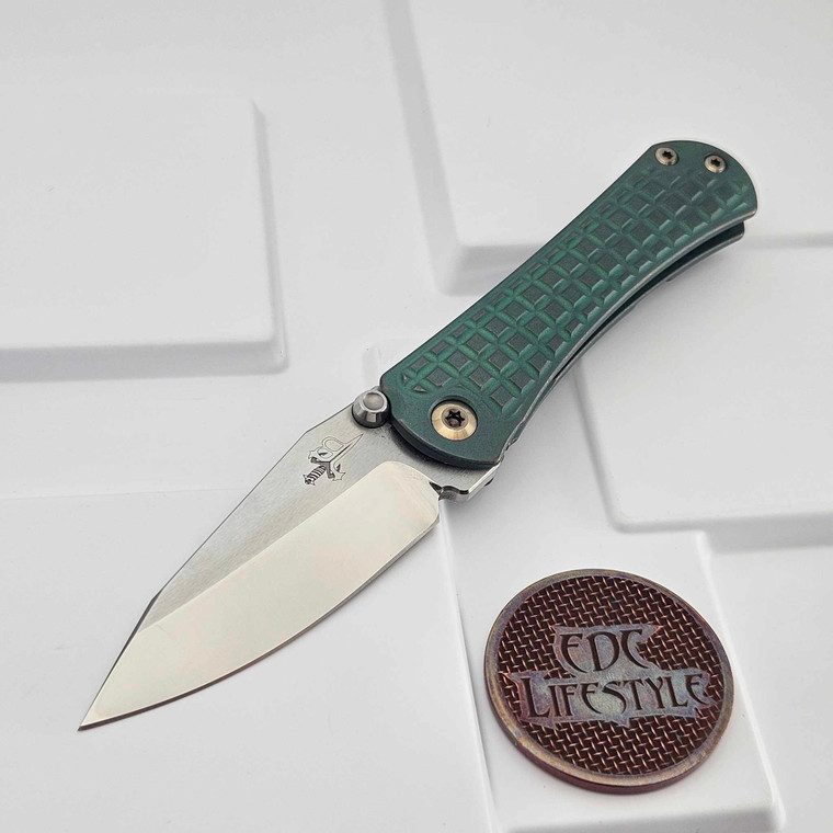 Borka Blades SBSP Diamond Wash Spear Point Antique Green Frag Scale and Ti Back Spacer w/Tritium - Preowned