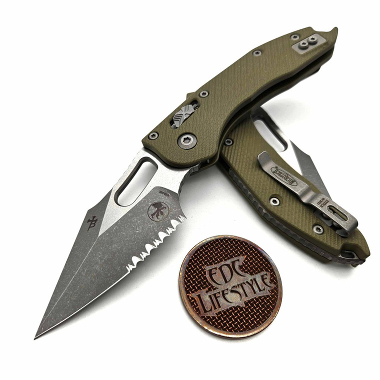 Microtech Stitch Ram-Lok 169RL-11APFLGTOD Fluted OD Green G-10 Partial Serrated Apocalyptic