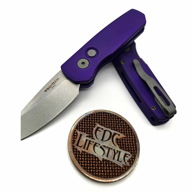 Pro-Tech Knives Runt 5 Auto Knife Purple Handle 1.95" Stonewash Blade Magnacut Reverse Tanto R5401-Purple