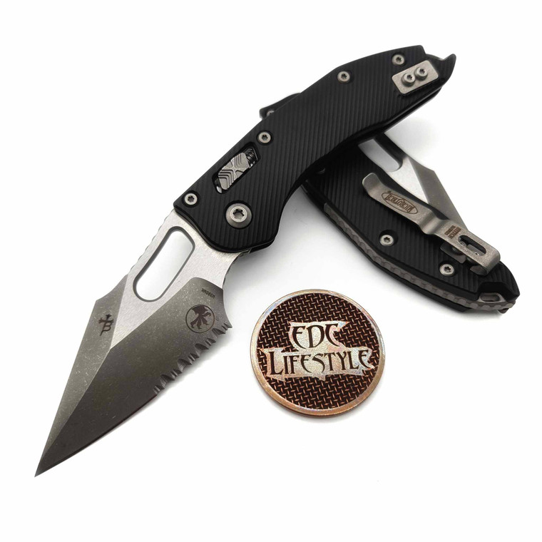 Microtech Stitch Ram-Lok 169RL-11APFL Black Fluted Aluminum Apocalyptic Standard Partial Serrated