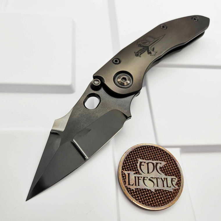 Marfione Custom Knives & Borka Blades Dark Side of the Stitch w/ DLC Diamond Wash Double Star Grind M390 DLC Engraved Titanium - Preowned