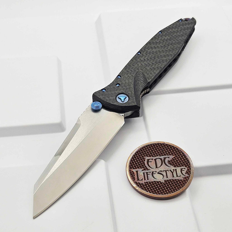 Marfione Custom Socom Elite Warcom Mirror Polish Carbon Fiber w/Flamed Back Spacer & Blue Ti HW S/N 010 - Preowned