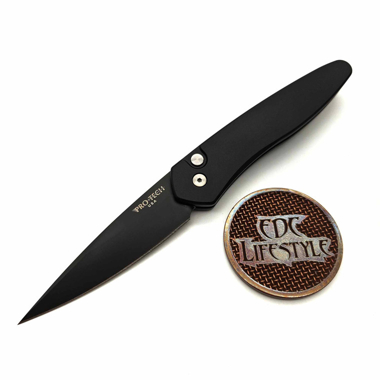 Pro-Tech Knives 3407 Newport Automatic Knife Black Handle, Black S35VN 3" Blade Satin Hardware, Black Clip