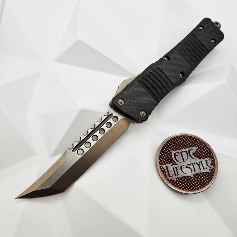 Microtech Combat Troodon 219-13CF Hellhound Tanto Bronzed Standard Carbon Fiber Top - Preowned