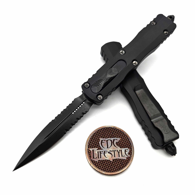 Microtech Dirac Delta 227-2DLCTSH Tactical DLC Double Edge Partial Serrated Shadow