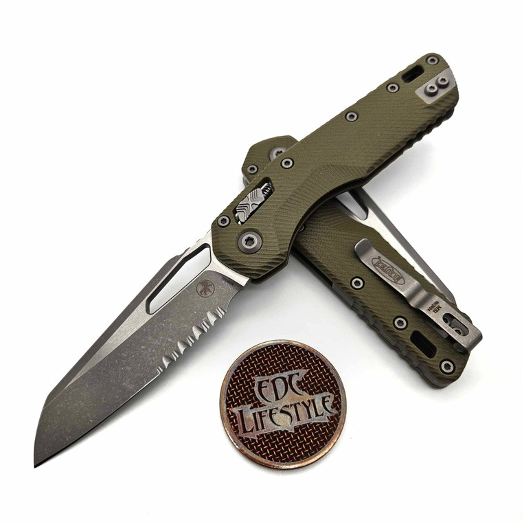 Microtech MSI S/E OD Green Fluted G-10 Apocalyptic Partial Serrated 210-11APFLGTOD