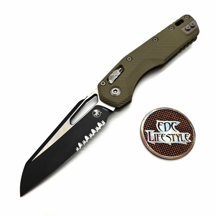Microtech MSI Ram-Lok OD Green Fluted G-10 3.85" S/E Partial Serrated Black 210-2FLGTOD  By Edc Lifestyle