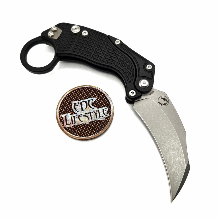 Reate Knives Exo-K Karambit Gravity Knife Aluminum Handle Bohler N690 Stonewashed Blade 3.1"