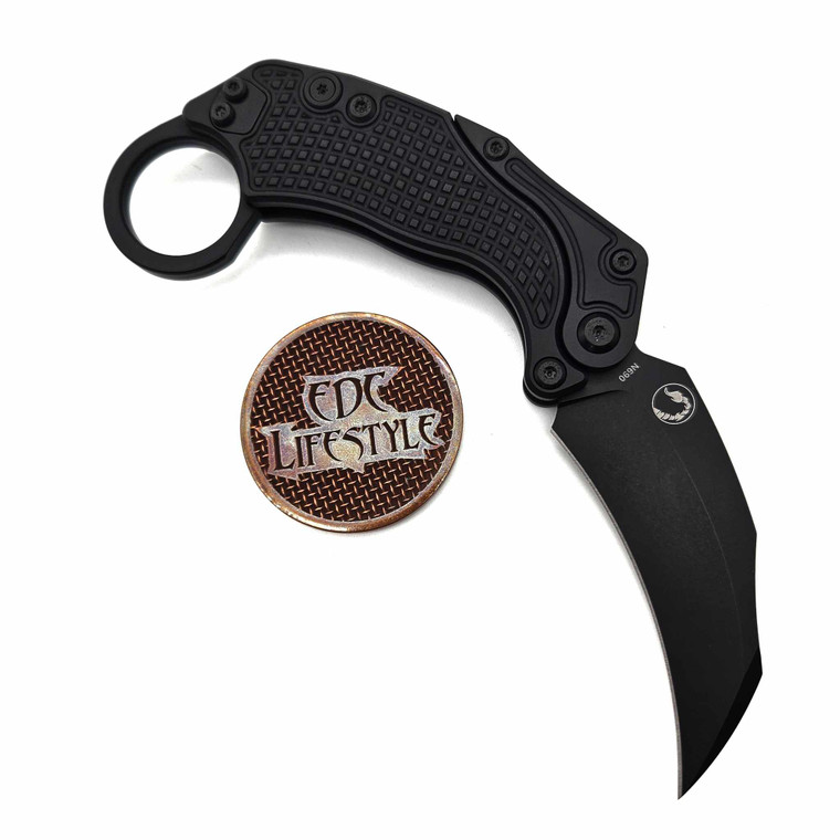 Reate Knives Exo-K Karambit Gravity Knife Aluminum Handle Bohler N690 Black PVD Blade 3.1"