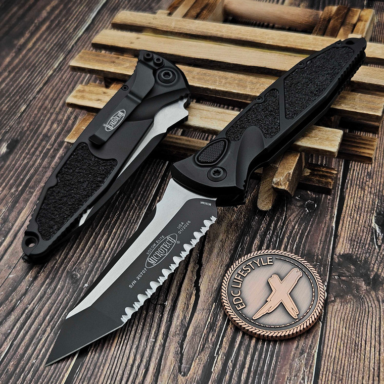 Microtech Socom Elite Auto Black 4" T/E Full Serrated Tactical 161A-3T Tanto on EDC Lifestyle