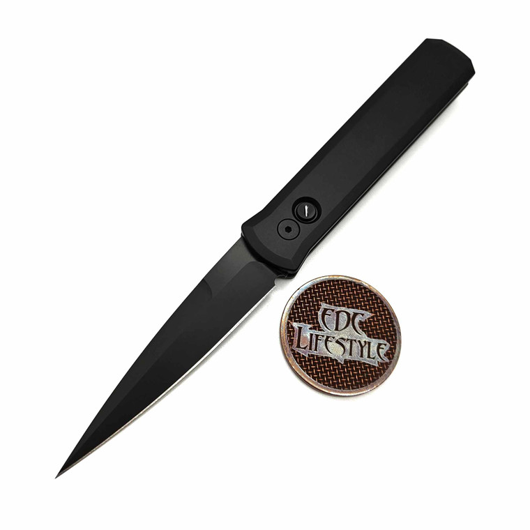 Pro-Tech Knives Godfather Auto Knife Black  4" Sterile DLC Black Blade, Tritium Push Button 921-Operator