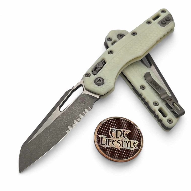 Microtech MSI Ram-Lok White Tri-Grip Polymer 3.85" S/E Partial Serrated Apocalyptic 210T-11APPMWH By Edc Lifestyle