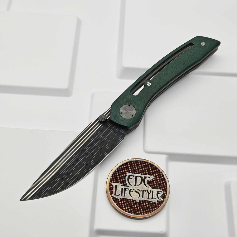 ViKnives Forte V4 #28 Stainless Galactic Bacon Liner Lock Emerald Green Micarta Zirc Accents Victor Barajas