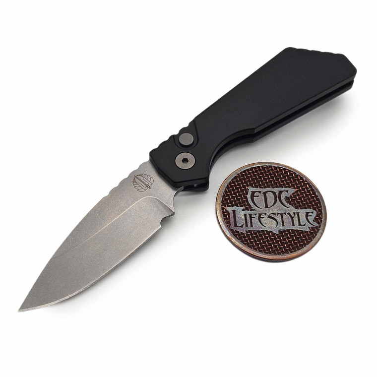 Pro-Tech Knives Strider PT+ Black solid handle, stonewash Magnacut 3.05" Blade, blasted hardware, black clip PT201