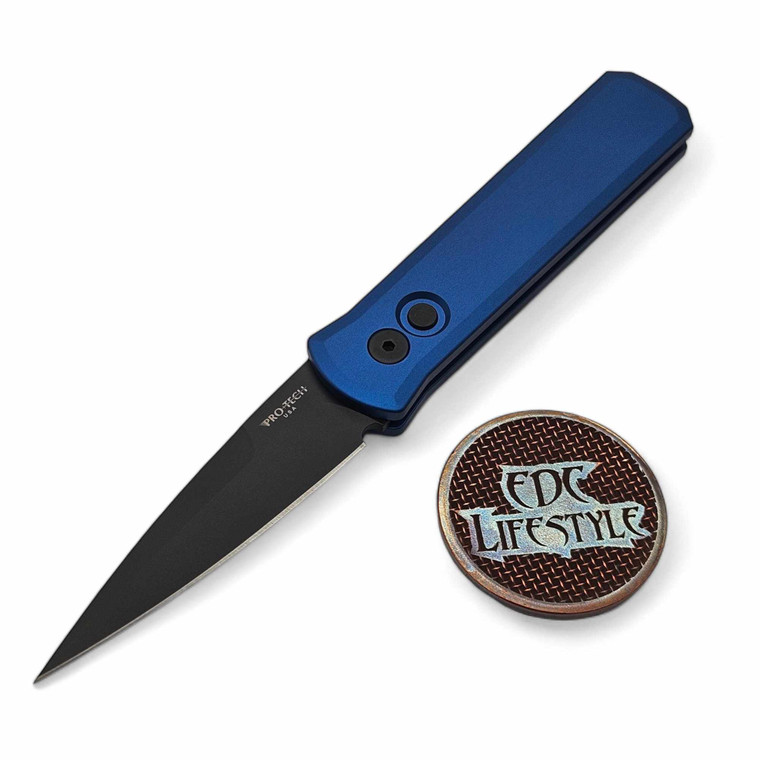 Pro-Tech Knives Godson Automatic Knife Solid Dark Blue Handle 3.15" Black Blade 721-Blue
