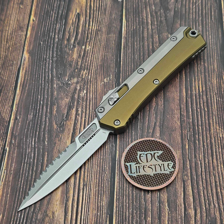 Microtech Knives Glykon 184-11OD Bayonet OD Green Stonewash Standard Partial Serrated