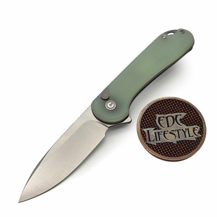 CIVIVI Knives Button Lock Elementum II Natural G-10 Handle Satin Finish Nitro-V 2.96" Blade C18062P-2