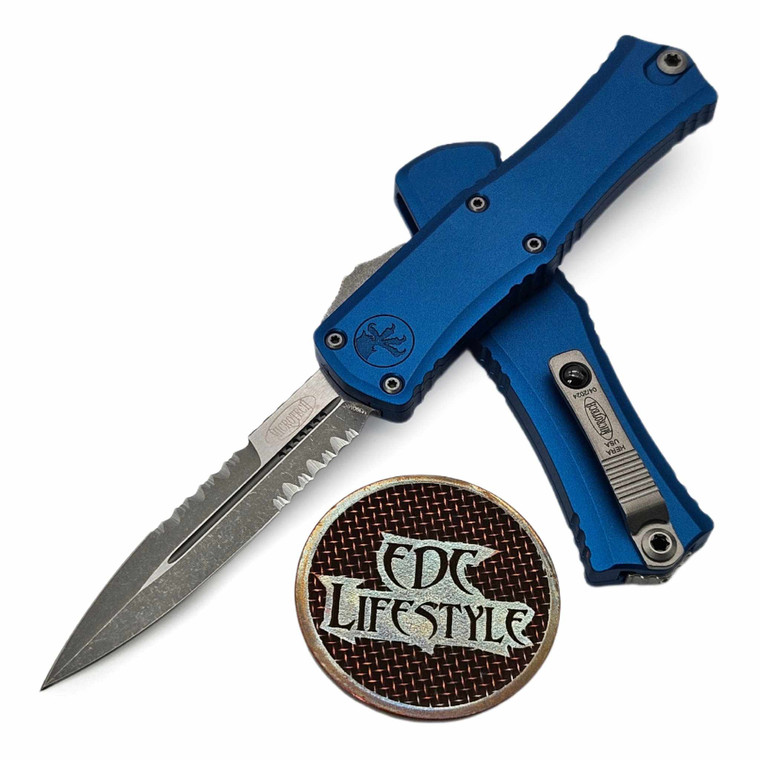 Microtech Hera II Mini Blue 2.90" Bayonet Partial Serrated Apocalyptic 1701M-11APBL By Edc Lifestyle