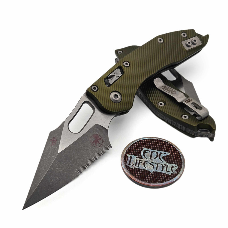 Microtech Stitch Ram-Lok 169RL-11APFLOD Fluted OD Green Partial Serrated Apocalyptic Standard