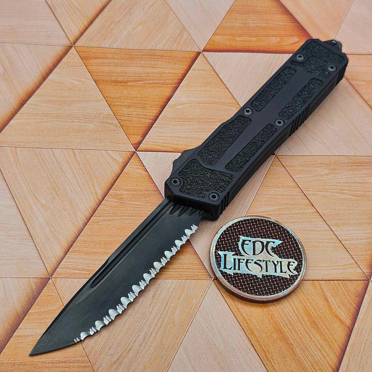 Microtech Scarab II 278-3DLCTSH Shadow DLC Single Edge Fluted Full Serrated DLC Hardware - Preowned