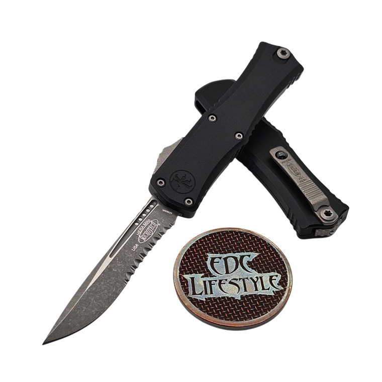 Microtech Hera II Mini Black 2.90" Recurve Apocalyptic Partial Serrated 1705M-11AP By Edc Lifestyle