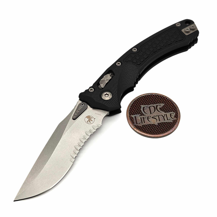 Microtech Amphibian Manual Ram-Lok Black Frag G-10 3.88" S/E Partial Serrated Stonewash 137RL-11FRGTBK By Edc Lifestyle