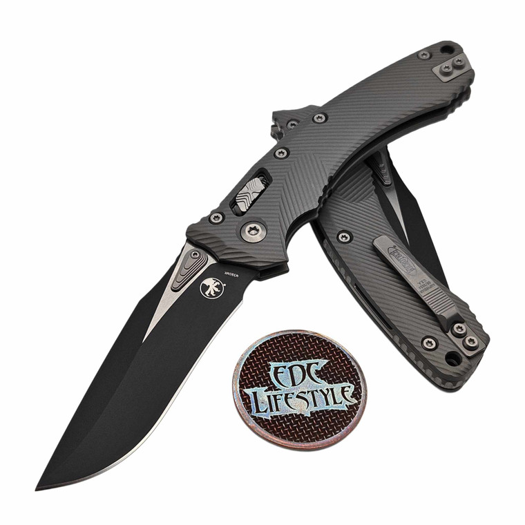 Microtech Amphibian Manual Ram-Lok Natural Clear Fluted Aluminum 3.88" S/E Black 137RL-1FLNC By Edc Lifestyle