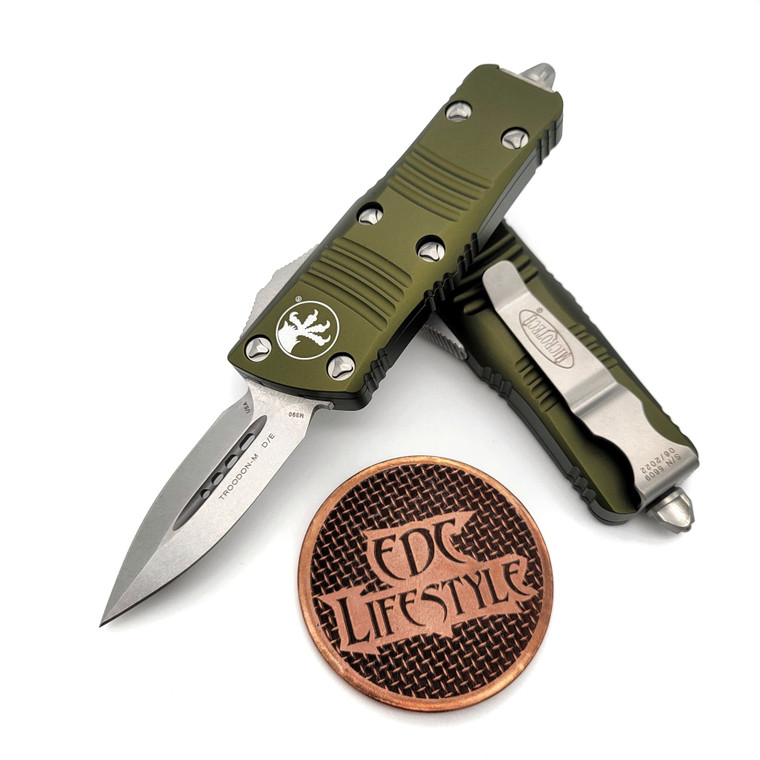 Microtech Troodon Mini 238-10OD Green Stonewash Double Edge