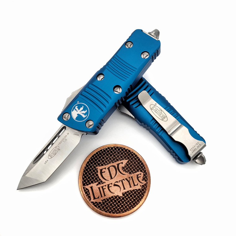 Microtech Troodon Mini 240-4BL Blue Satin Tanto Edge