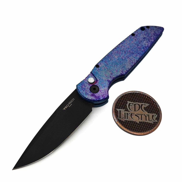 Pro-Tech Knives TR-3 Tactical Response 3 Auto Knife - Solid Jazz Custom Anodized Handle, 3.5" DLC Black Blade, Pearl Button T3103-JAZZ