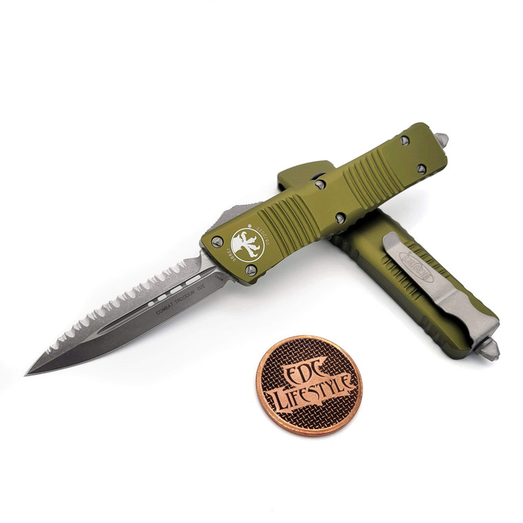 Microtech Combat Troodon 142-12APOD OD Green Apocalyptic Double Edge Full Serrated