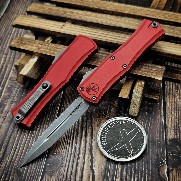 Microtech Hera II Mini Red 2.90" D/E Full Serrated Apocalyptic 1702M-12APRD