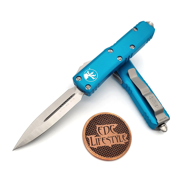 Microtech UTX-85 232-4 Turquoise Satin Double Edge