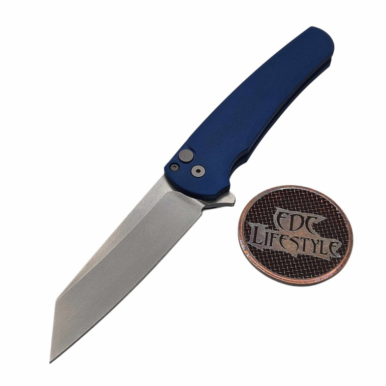 Pro-Tech Knives Malibu Flipper Blue handle Stonewash Reverse Tanto magnacut 3.3" Blade 5401-Blue
