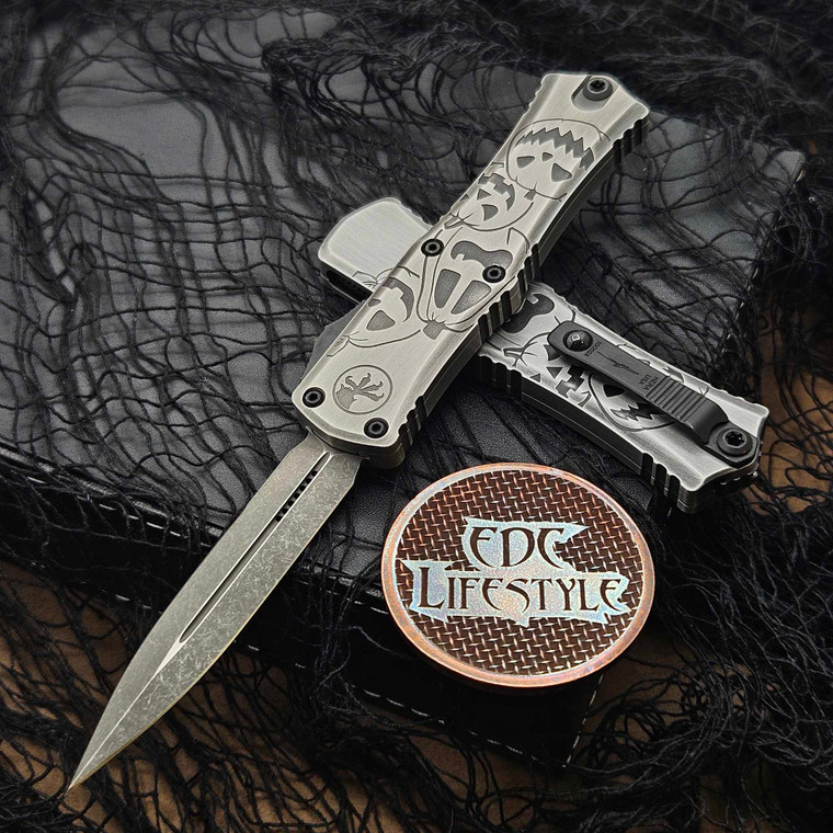 Microtech Hera II Mini Brushed Metal Halloween Jack-o'-Lantern Pumpkin 2.90" D/E 1702M-1BMHWJLS By Edc Lifestyle
