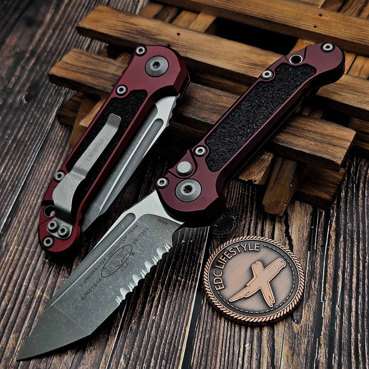 Microtech LUDT T/E Gen III 1136-11APMR Merlot Apocalyptic Standard Partial Serrated