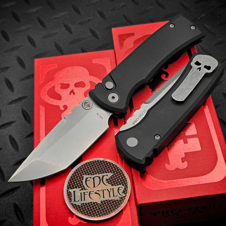 Chaves Knives Pro-Tech Redencion 229 Auto Black Aluminum Scales 3.37" Stonewash S35