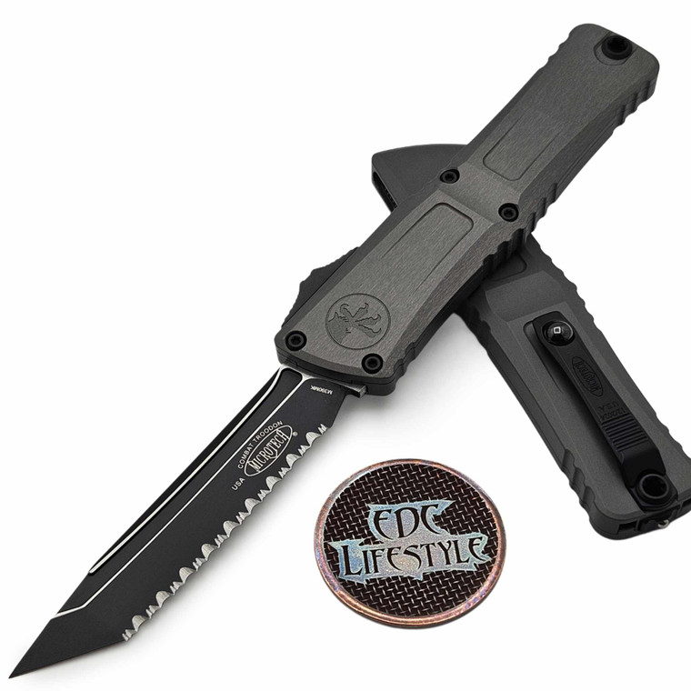 Microtech Combat Troodon Generation III 1144-3NC Natural Clear 4" Tanto Edge Full Serrated Black Standard