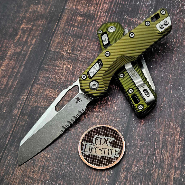 Microtech MSI Ram-Lok OD Green Fluted Aluminum 3.85" S/E Partial Serrated Stonewash 210-11FLOD By Edc Lifestyle