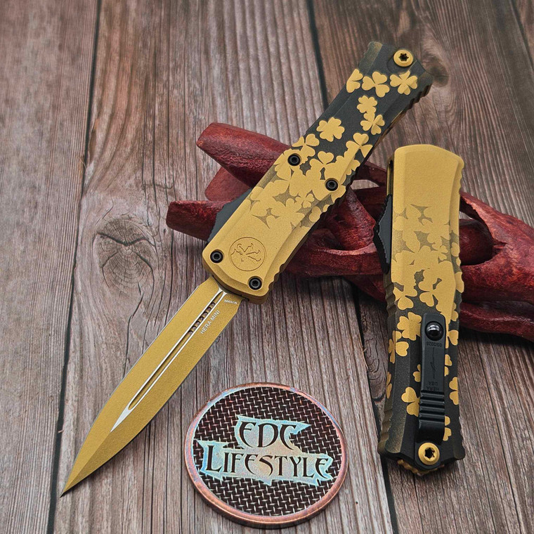 Microtech Hera II Mini St. Patrick's Day Gold Signature Series 2.90" D/E 1702M-1SPDGDS By Edc Lifestyle