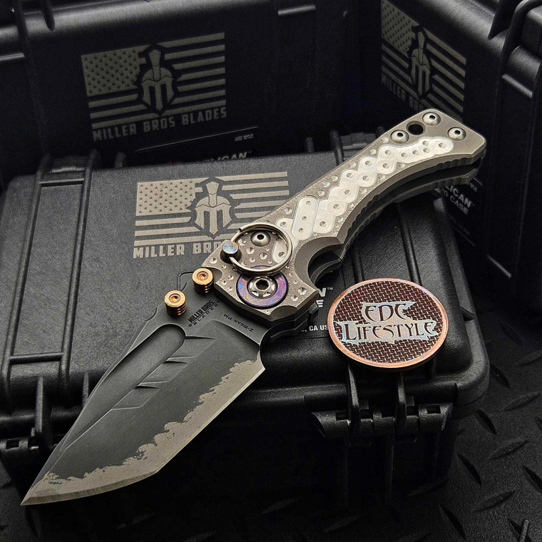Miller Bros Blades Custom T-1 Folder Black Timascus Collar 4" Z-Wear PM Blade